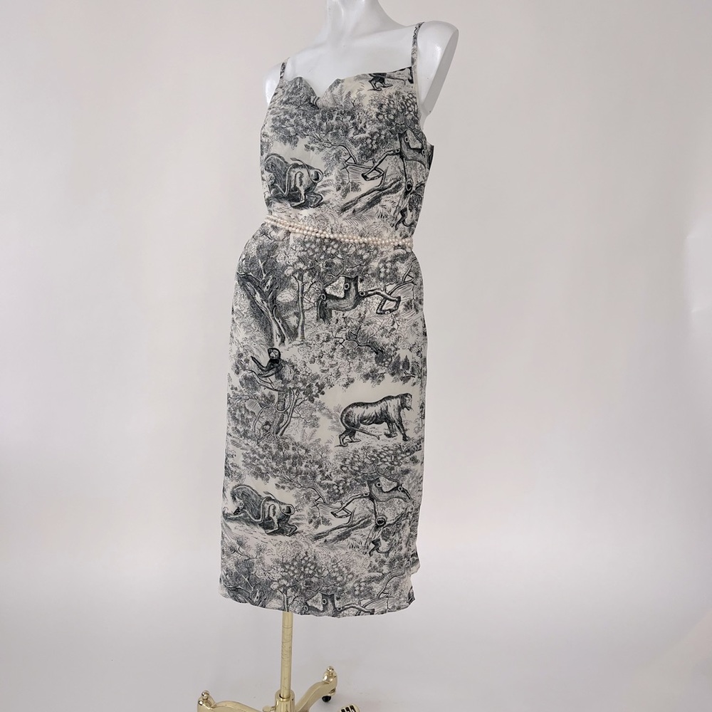 Animal print straight cut silk midi dress